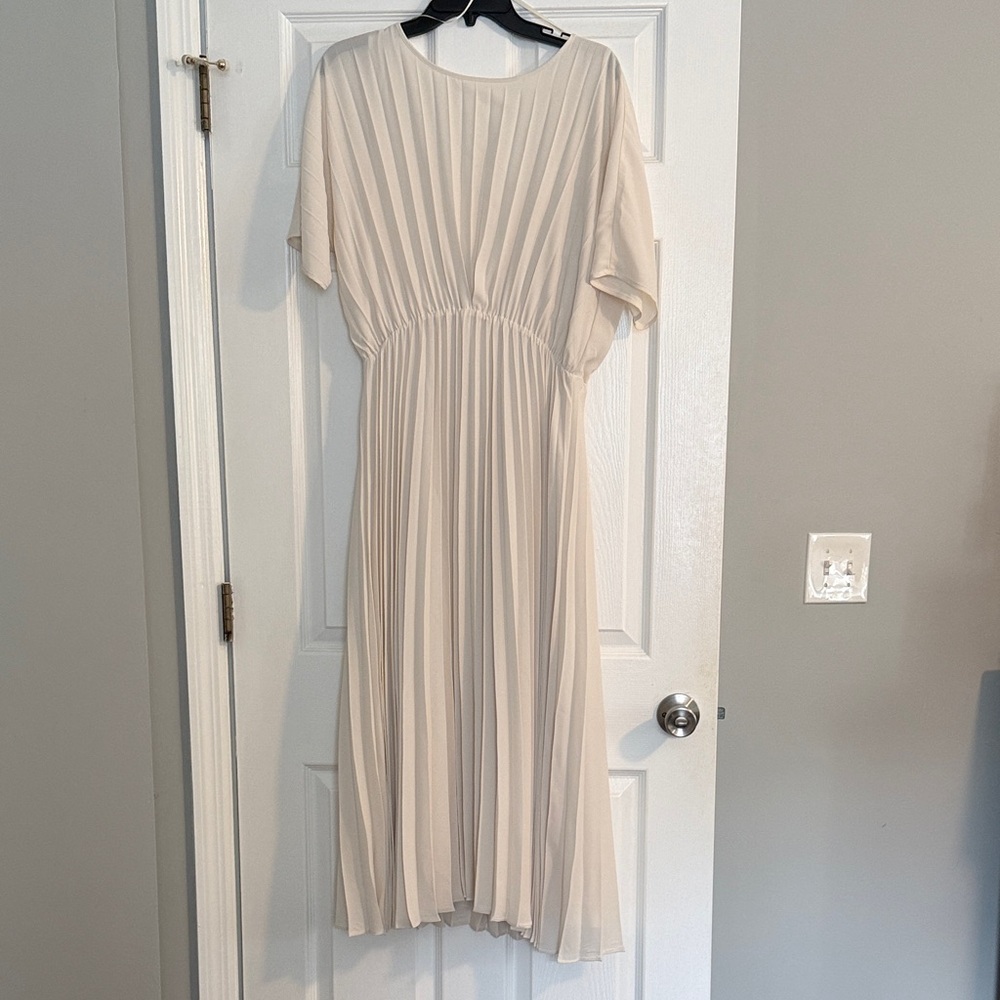 Elegant Cream Pleated Dress - Picture 2 of 5